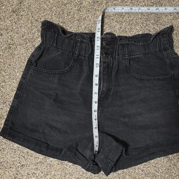 High-Waist Black Paperbag Denim Shorts - Picture 2 of 6